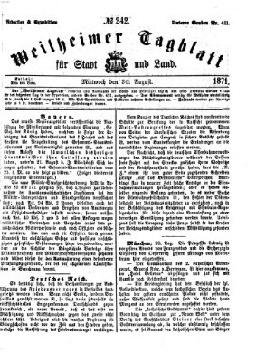 Weilheimer Tagblatt für Stadt und Land Mittwoch 30. August 1871