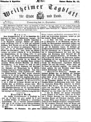Weilheimer Tagblatt für Stadt und Land Donnerstag 14. September 1871