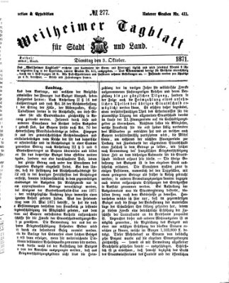 Weilheimer Tagblatt für Stadt und Land Dienstag 3. Oktober 1871