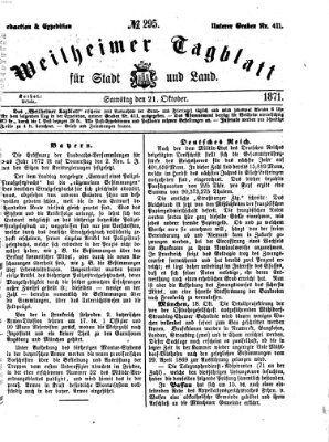 Weilheimer Tagblatt für Stadt und Land Samstag 21. Oktober 1871