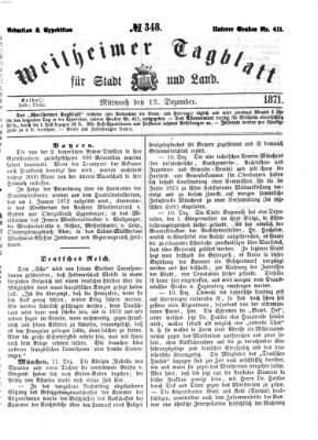 Weilheimer Tagblatt für Stadt und Land Mittwoch 13. Dezember 1871