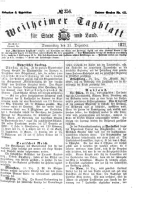 Weilheimer Tagblatt für Stadt und Land Donnerstag 21. Dezember 1871