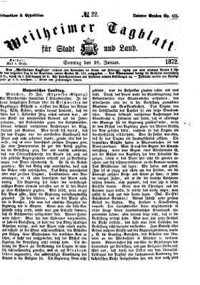 Weilheimer Tagblatt für Stadt und Land Sonntag 28. Januar 1872