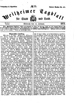 Weilheimer Tagblatt für Stadt und Land Mittwoch 14. Februar 1872