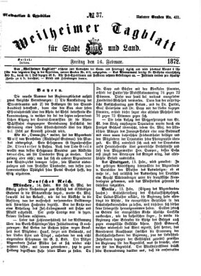 Weilheimer Tagblatt für Stadt und Land Freitag 16. Februar 1872