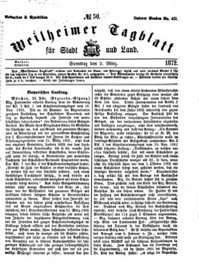 Weilheimer Tagblatt für Stadt und Land Samstag 2. März 1872