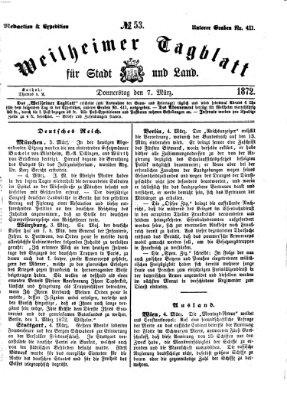 Weilheimer Tagblatt für Stadt und Land Donnerstag 7. März 1872