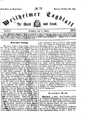 Weilheimer Tagblatt für Stadt und Land Samstag 6. April 1872