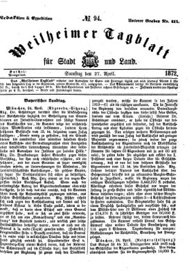 Weilheimer Tagblatt für Stadt und Land Samstag 27. April 1872