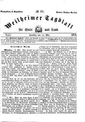 Weilheimer Tagblatt für Stadt und Land Samstag 18. Mai 1872