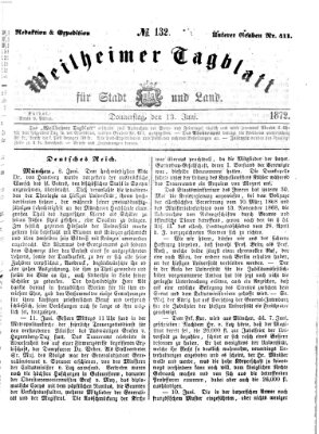 Weilheimer Tagblatt für Stadt und Land Donnerstag 13. Juni 1872