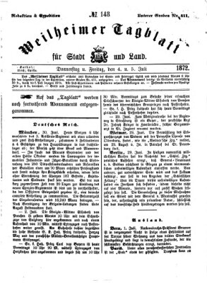 Weilheimer Tagblatt für Stadt und Land Donnerstag 4. Juli 1872