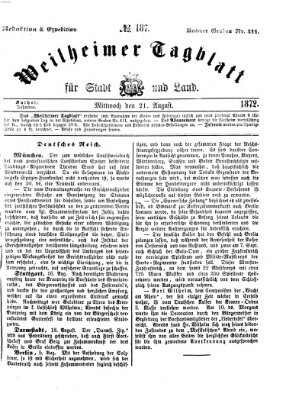 Weilheimer Tagblatt für Stadt und Land Mittwoch 21. August 1872