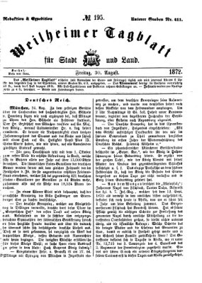 Weilheimer Tagblatt für Stadt und Land Freitag 30. August 1872