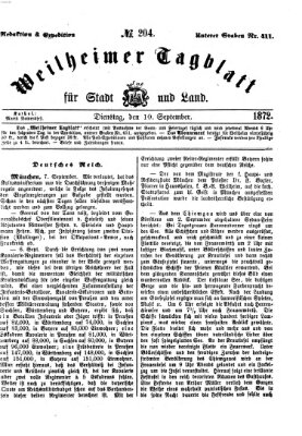 Weilheimer Tagblatt für Stadt und Land Dienstag 10. September 1872