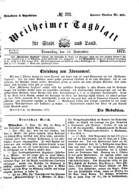 Weilheimer Tagblatt für Stadt und Land Donnerstag 19. September 1872