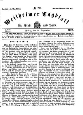 Weilheimer Tagblatt für Stadt und Land Freitag 20. September 1872