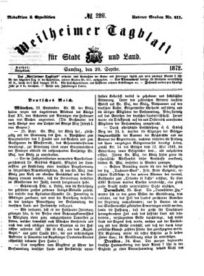 Weilheimer Tagblatt für Stadt und Land Samstag 28. September 1872
