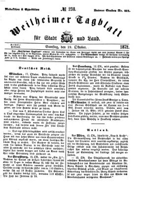 Weilheimer Tagblatt für Stadt und Land Samstag 19. Oktober 1872