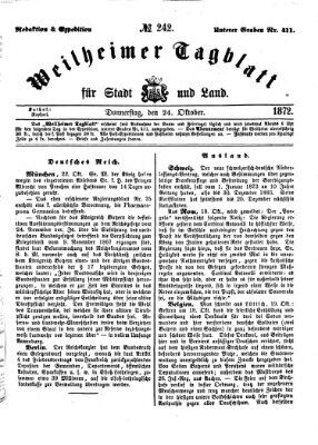 Weilheimer Tagblatt für Stadt und Land Donnerstag 24. Oktober 1872
