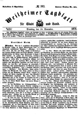 Weilheimer Tagblatt für Stadt und Land Dienstag 19. November 1872