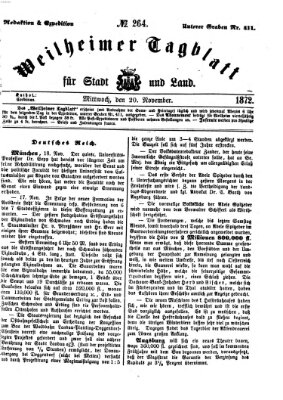 Weilheimer Tagblatt für Stadt und Land Mittwoch 20. November 1872