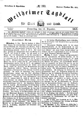 Weilheimer Tagblatt für Stadt und Land Donnerstag 12. Dezember 1872