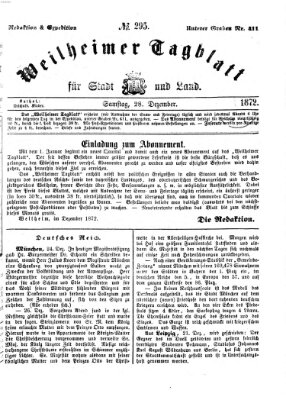 Weilheimer Tagblatt für Stadt und Land Samstag 28. Dezember 1872