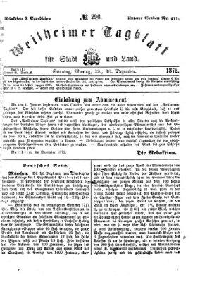 Weilheimer Tagblatt für Stadt und Land Sonntag 29. Dezember 1872
