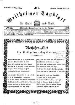 Weilheimer Tagblatt für Stadt und Land Dienstag 2. Januar 1872