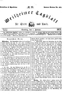 Weilheimer Tagblatt für Stadt und Land Samstag 1. Februar 1873
