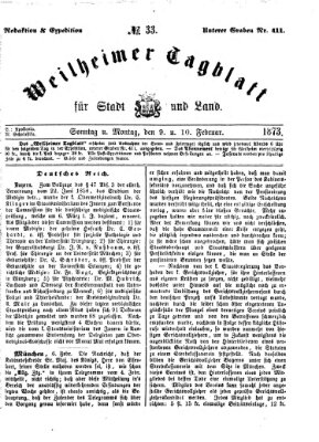Weilheimer Tagblatt für Stadt und Land Sonntag 9. Februar 1873