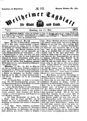 Weilheimer Tagblatt für Stadt und Land Samstag 17. Mai 1873