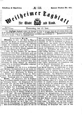 Weilheimer Tagblatt für Stadt und Land Donnerstag 19. Juni 1873