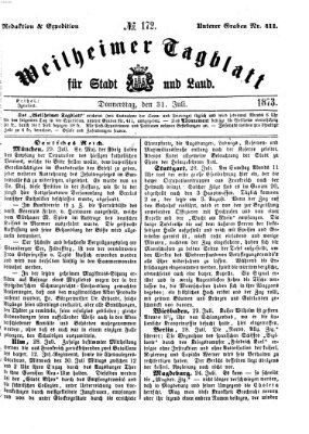 Weilheimer Tagblatt für Stadt und Land Donnerstag 31. Juli 1873