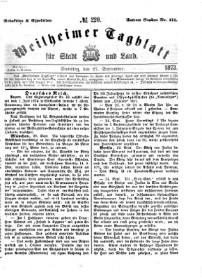 Weilheimer Tagblatt für Stadt und Land Samstag 27. September 1873