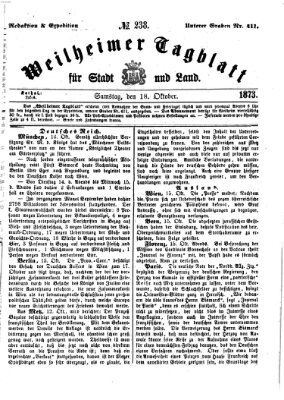 Weilheimer Tagblatt für Stadt und Land Samstag 18. Oktober 1873
