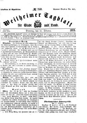 Weilheimer Tagblatt für Stadt und Land Dienstag 21. Oktober 1873