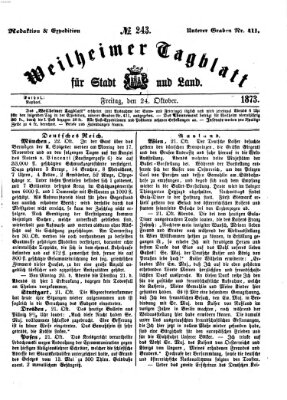 Weilheimer Tagblatt für Stadt und Land Freitag 24. Oktober 1873
