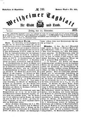 Weilheimer Tagblatt für Stadt und Land Freitag 14. November 1873