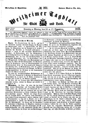 Weilheimer Tagblatt für Stadt und Land Sonntag 16. November 1873
