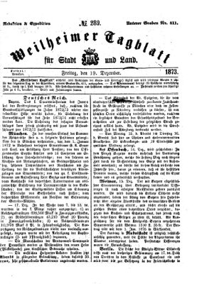 Weilheimer Tagblatt für Stadt und Land Freitag 19. Dezember 1873