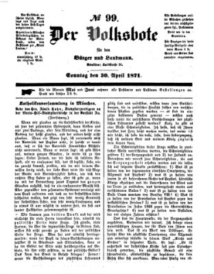 Der Volksbote für den Bürger und Landmann Sonntag 30. April 1871