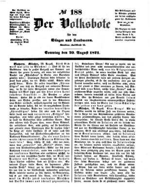 Der Volksbote für den Bürger und Landmann Sonntag 20. August 1871