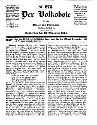 Der Volksbote für den Bürger und Landmann Donnerstag 30. November 1871