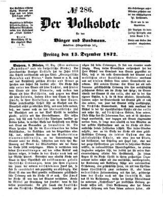Der Volksbote für den Bürger und Landmann Freitag 13. Dezember 1872