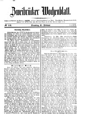 Zweibrücker Wochenblatt Dienstag 21. Februar 1871