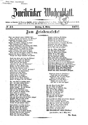 Zweibrücker Wochenblatt Freitag 3. März 1871