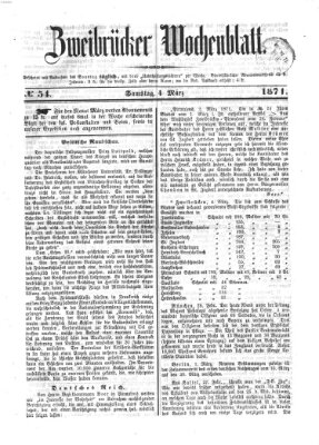 Zweibrücker Wochenblatt Samstag 4. März 1871