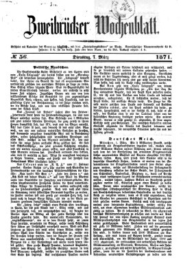 Zweibrücker Wochenblatt Dienstag 7. März 1871